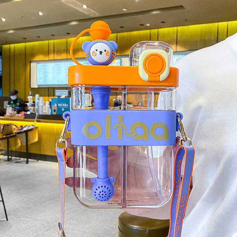 Leak-Proof Double Straw Cartoon Kids Water Bottle - Image 4