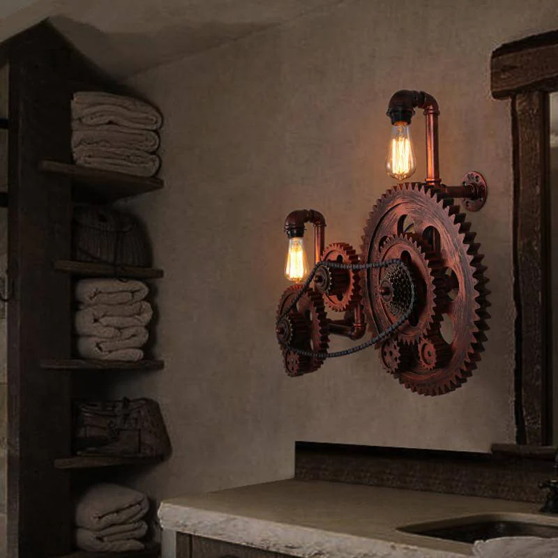 Loft Style Industrial Creative Wood Gear Vintage Wall Light - Image 3