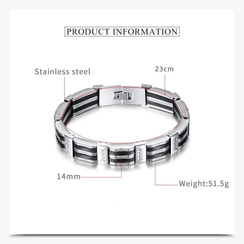Luxury Black Silicone Stainless Steel Bracelet Men - Image 2