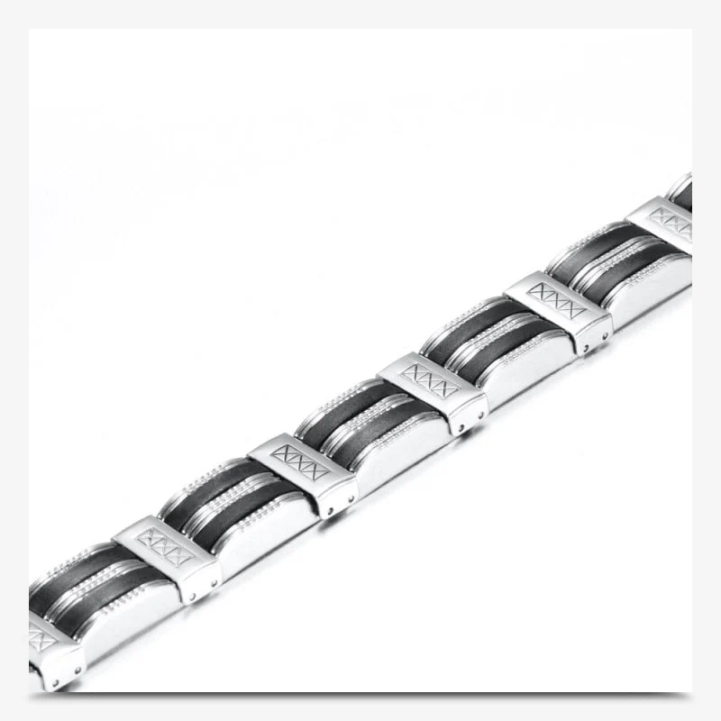 Luxury Black Silicone Stainless Steel Bracelet Men - Image 3