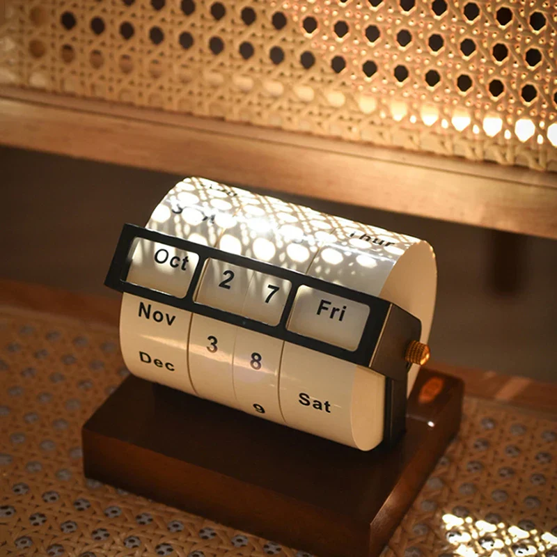 Mid-Century Rotating Wooden Perpetual Desk Calendar - Image 2