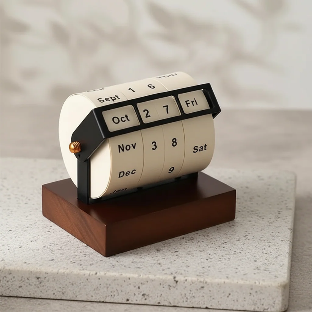 Mid-Century Rotating Wooden Perpetual Desk Calendar - Image 4