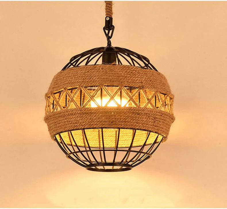 Minimal Natural Retro Rural Rope Ball Chandelier - Image 2