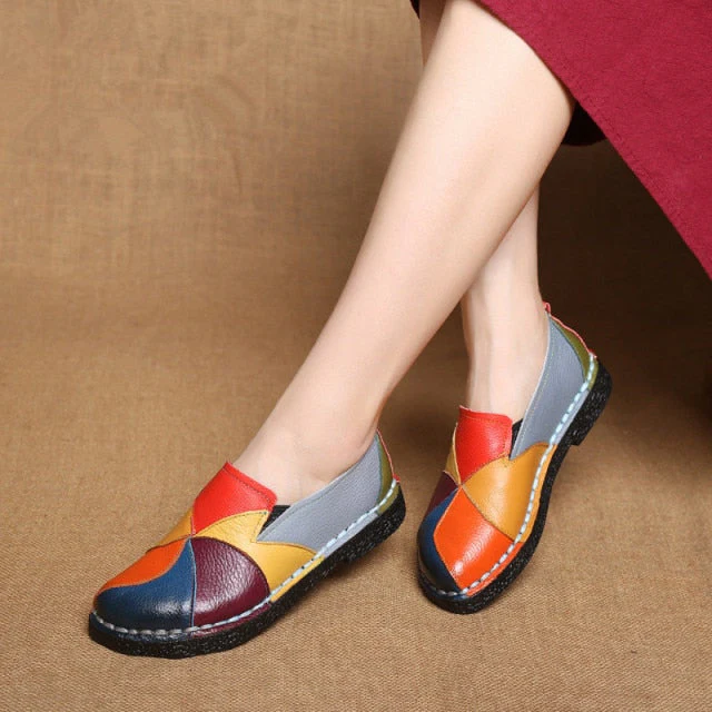 Mixed Colors Women Leather Casual Shoes - Image 6
