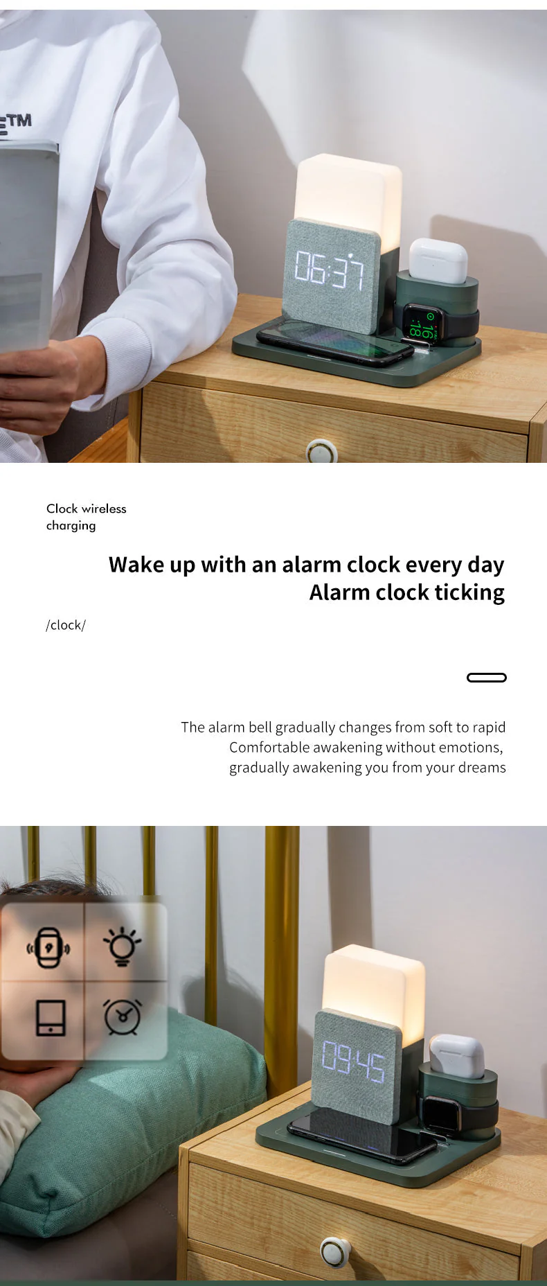 Modern Alarm Clock Wireless Charger Desk Lamp - Image 5