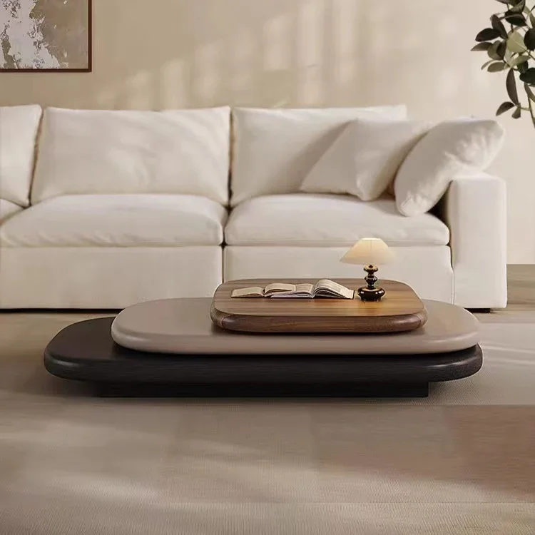 Modern Italian Rotating Oval Wood Coffee Table - Image 3