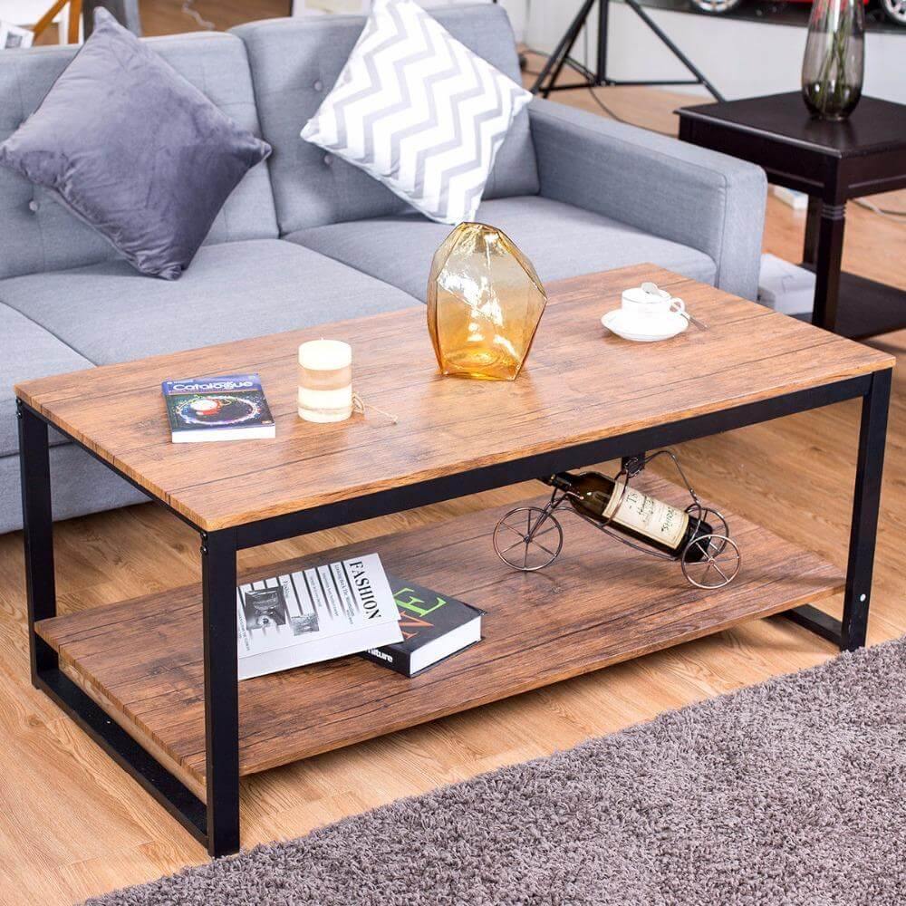 Modern Metal Frame Rectangle Coffee Table - Image 5