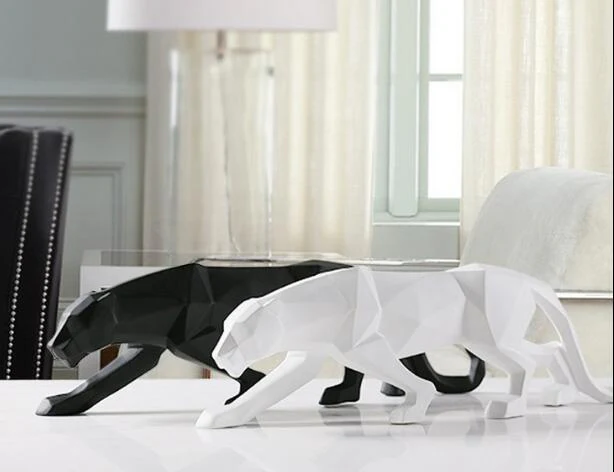Modern Resin Geometric Black Panther Sculpture - Image 2