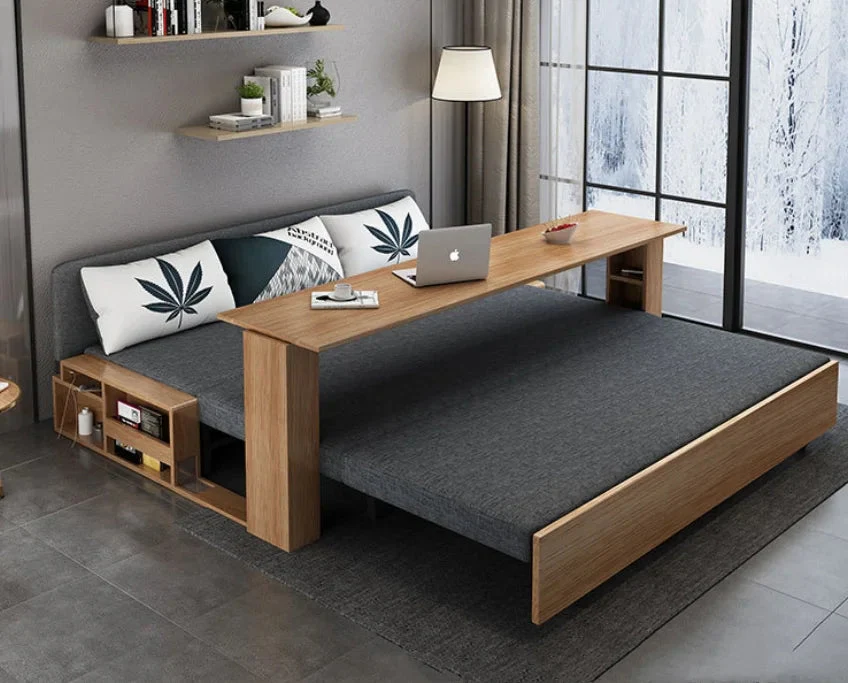 Modern Space Saving Transformable Wooden Foldable Sofa Bed - Image 3