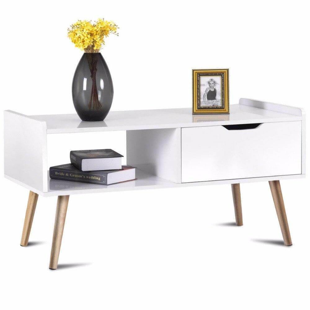 Modern White Solid Wood Coffee Table with Storage - Image 6