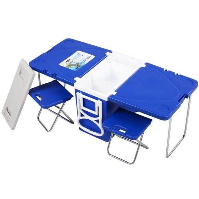 Multi Function Foldable Rolling Cooler Box Picnic Camping Outdoor Furniture Set - Image 3