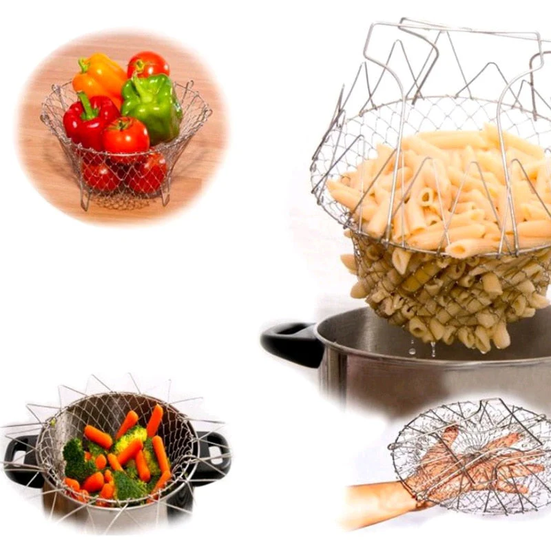 Multifunctional Foldable Steam Fry Cooking Mesh Strainer - Image 4