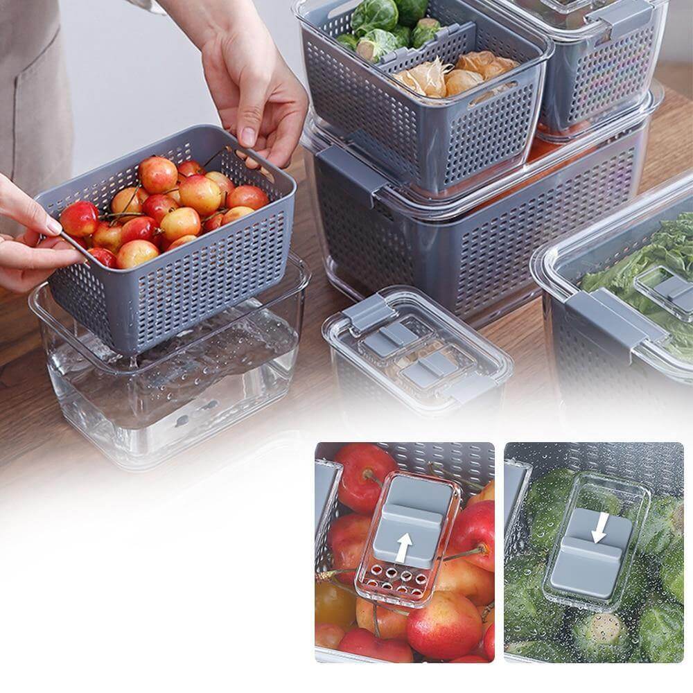 Multifunctional Vegetables & Fruit Fridge Drain Organizer Box with Lid - Image 5