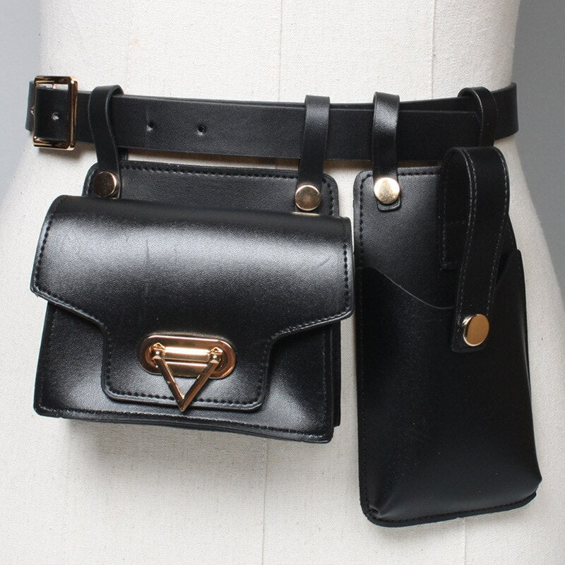 Multiple Pockets Leather Adjustable Strap Compact Belt Bag - Image 3