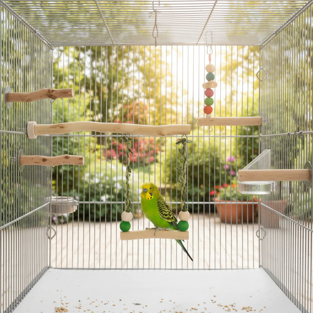 Natural Wood Hanging Bird Swing - Image 5