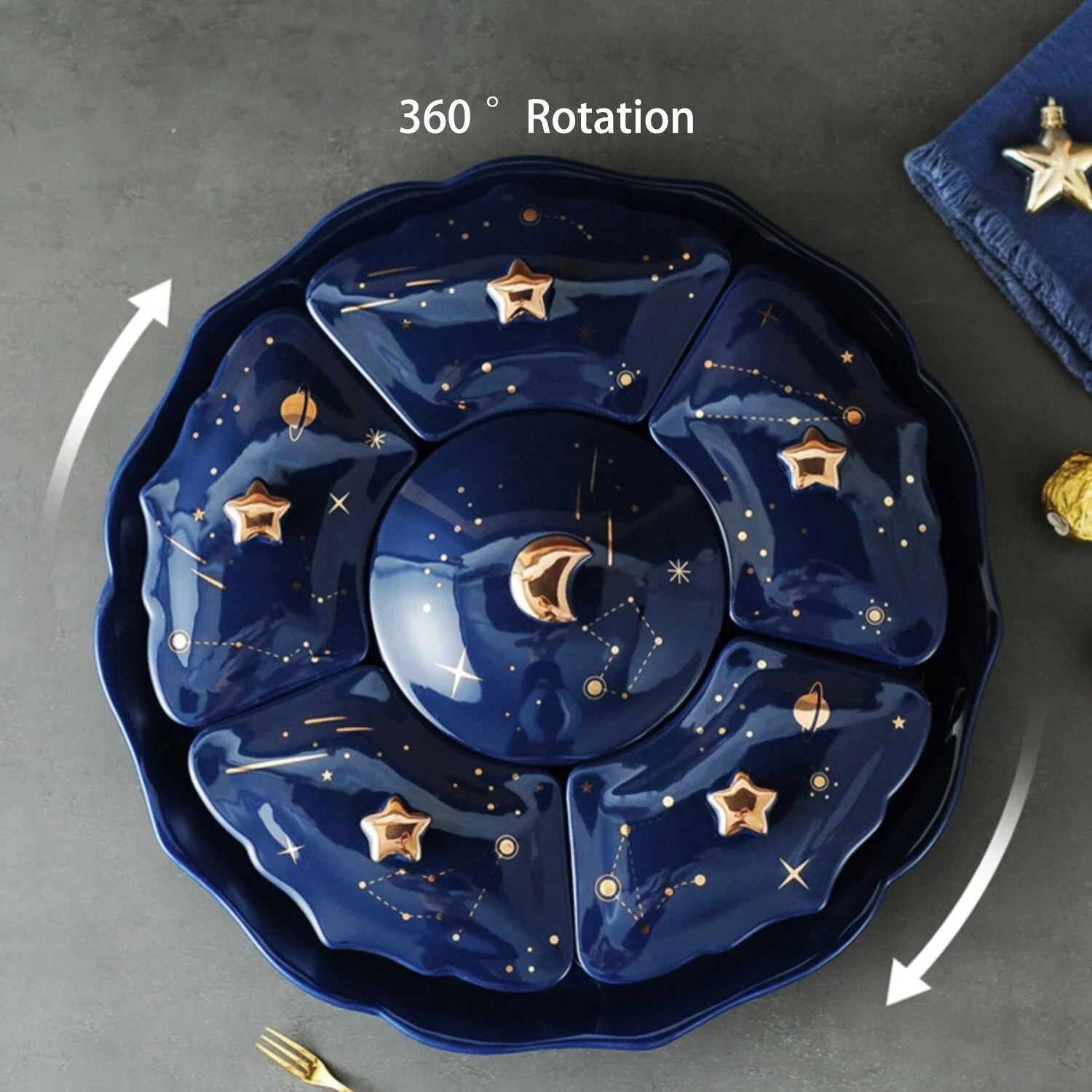 Night Sky Rotatable Ceramic Snack Plate - Image 5