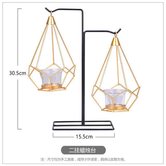 Nordic Gold Geometric Metal Candle Holder - Image 2