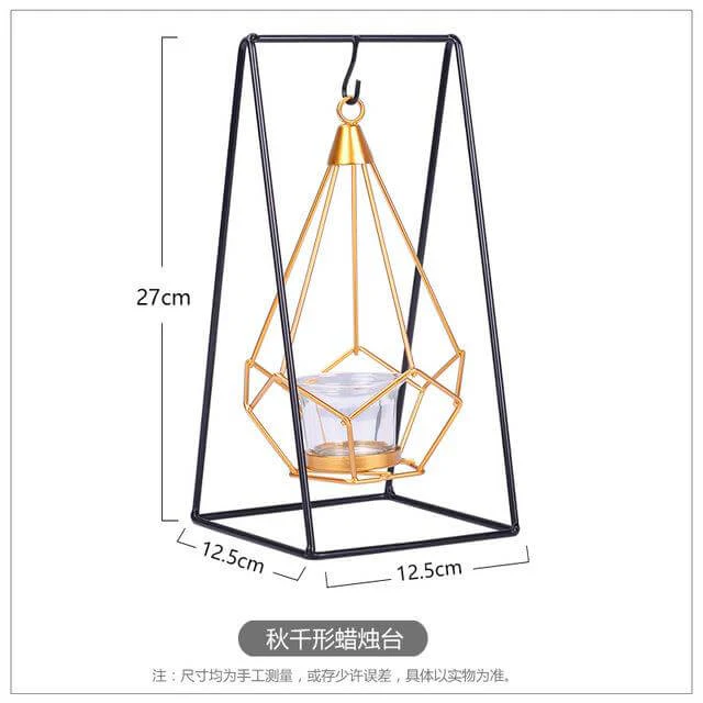 Nordic Gold Geometric Metal Candle Holder - Image 3