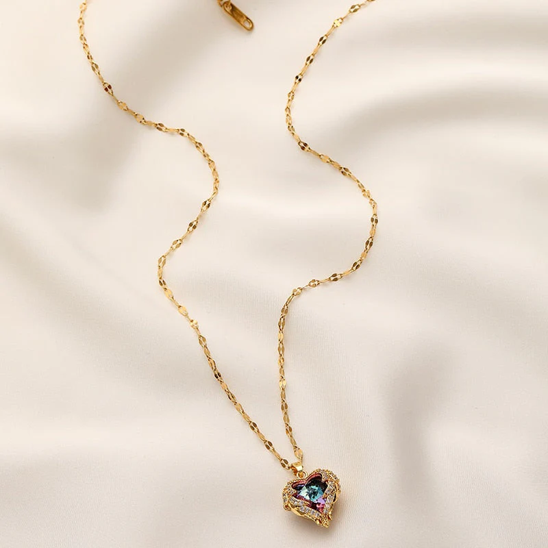 Ocean Heart Stainless Steel Zircon Necklace - Image 4
