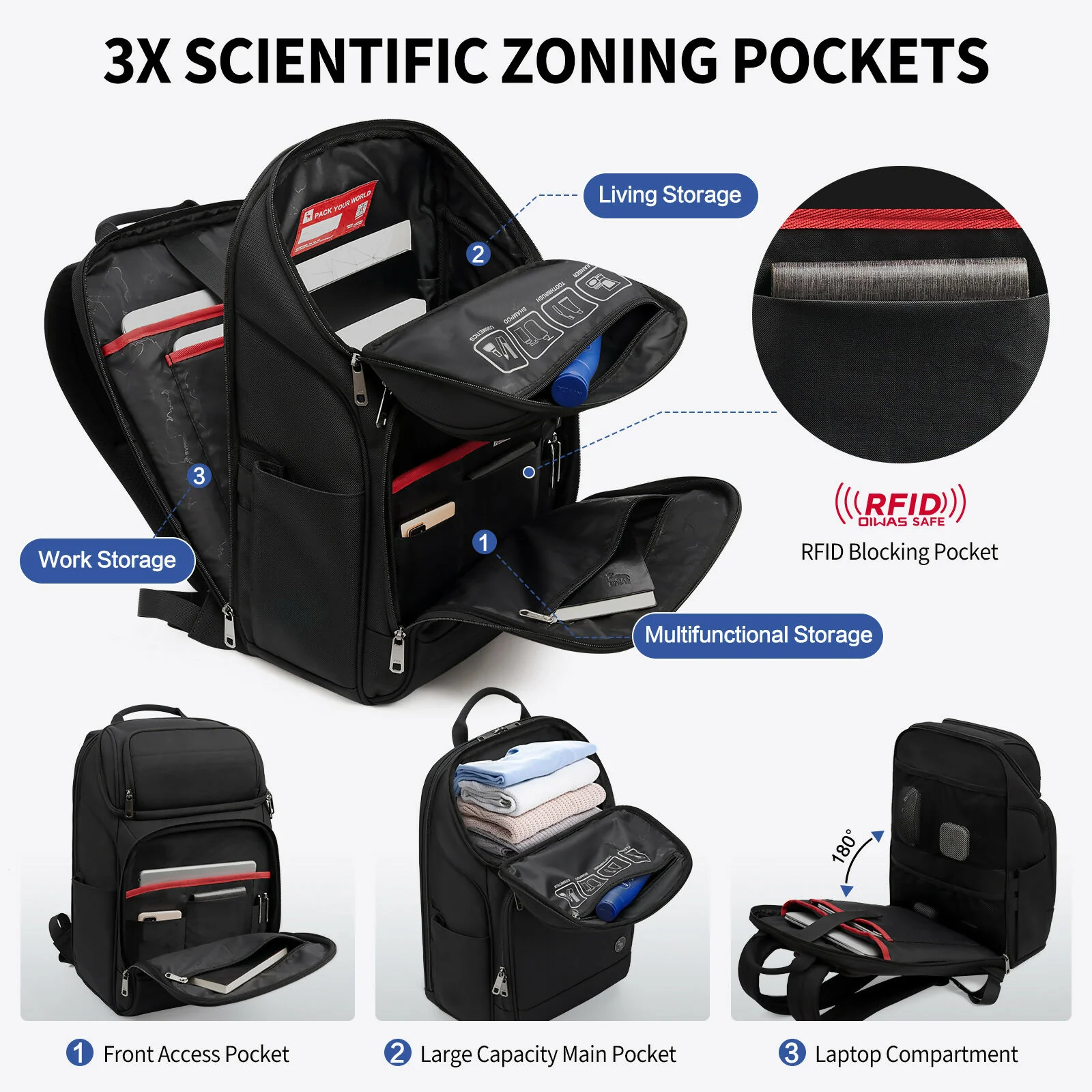 OIWAS 15.6” Laptop Backpack With USB Charging Port - Image 5