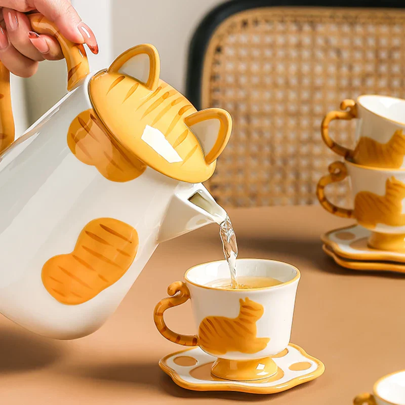 Orange Cat Handcrafted Ceramic Coffee & Tea Set - Image 2