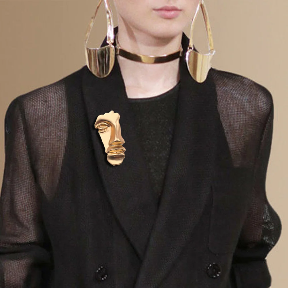 Polished Portrait Artistic Metal Face Pin Brooches - Image 2