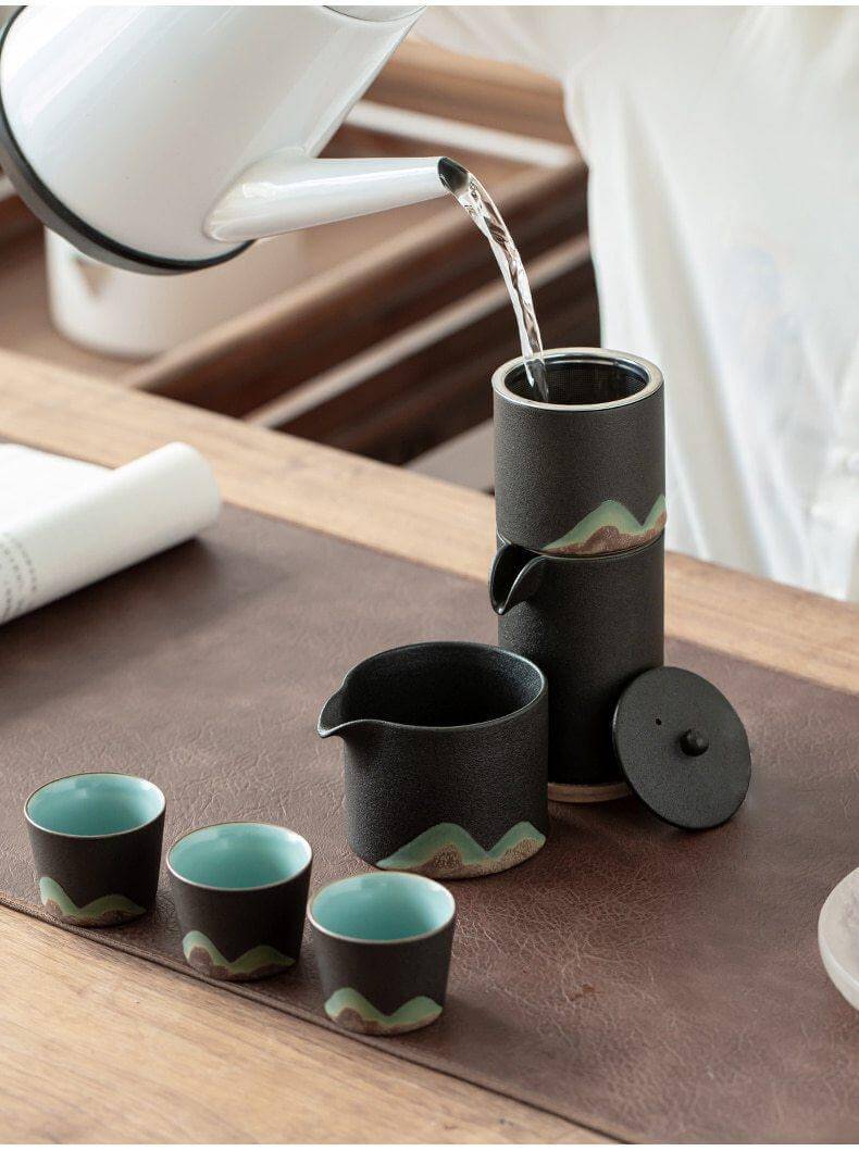Portable Travel Ceramic Mountain Teapot With 3 Cups - Image 10