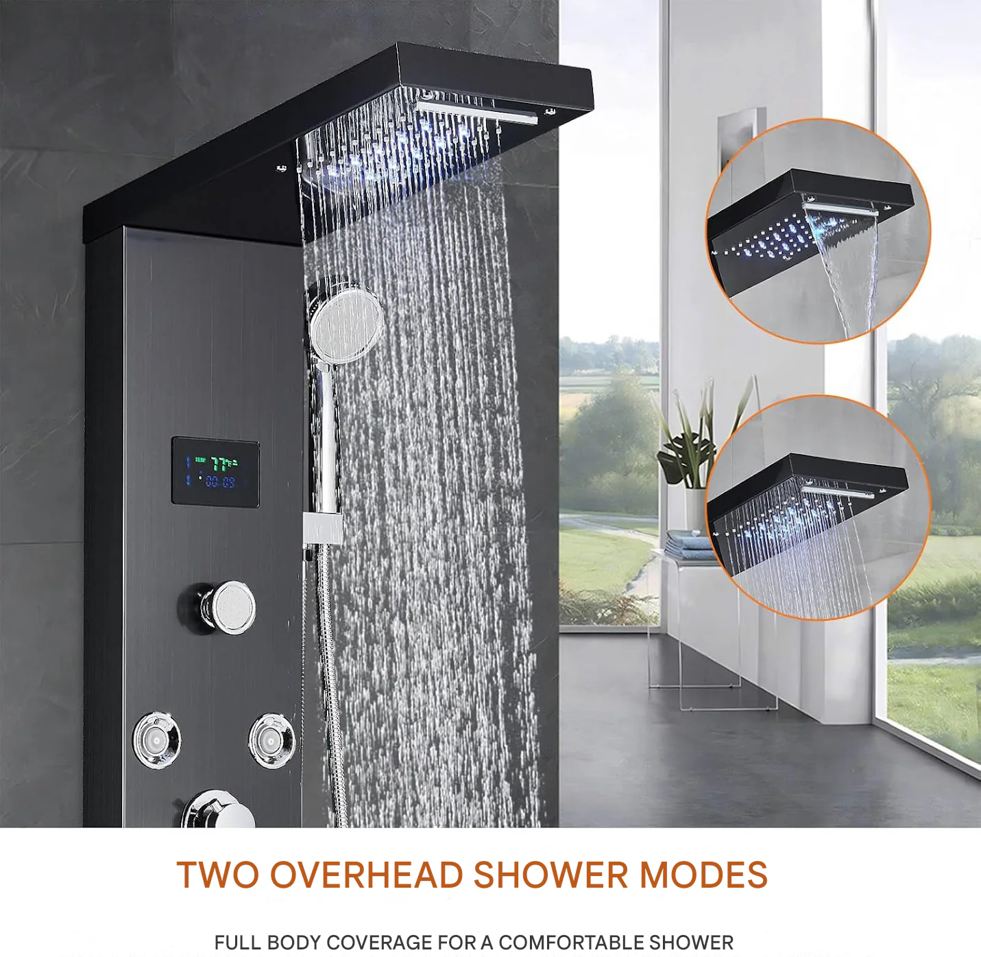 Rainfall Nordic Bathroom Digital Panel Waterfall Shower Set - Image 2