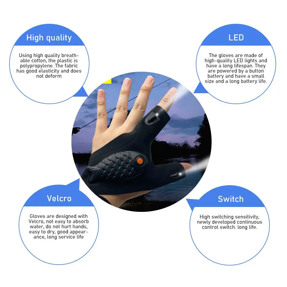 Rechargeable Fingerless Repair Fishing LED Gloves - Image 6