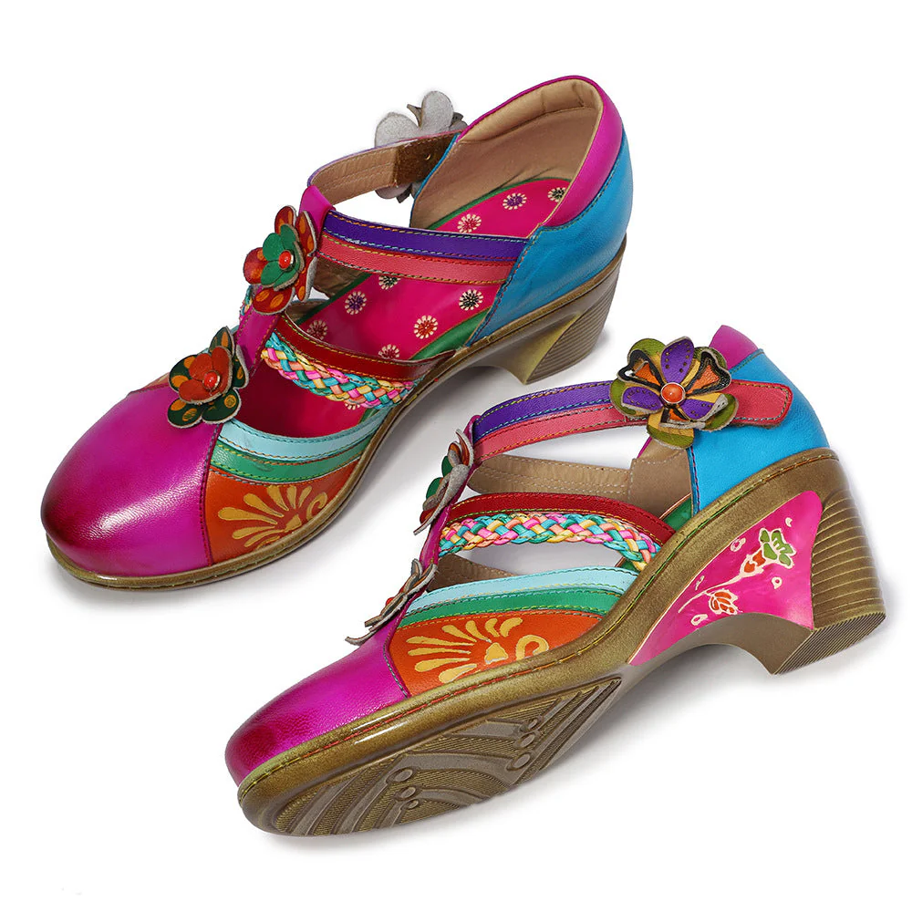 Retro Leather Flower Hollow Out Sandals - Image 4
