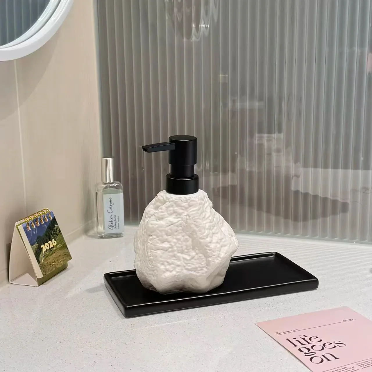 Sculptural Stone-Textured Ceramic Soap Dispenser - Image 6