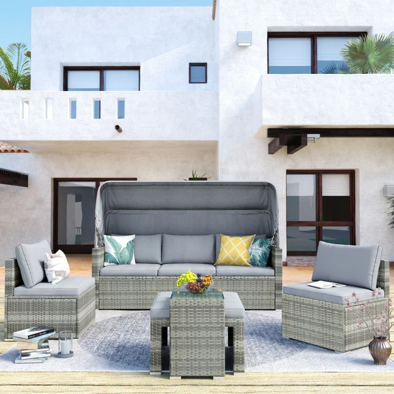 Sectional Canopy Daybed Outdoor Furniture Set - Image 4
