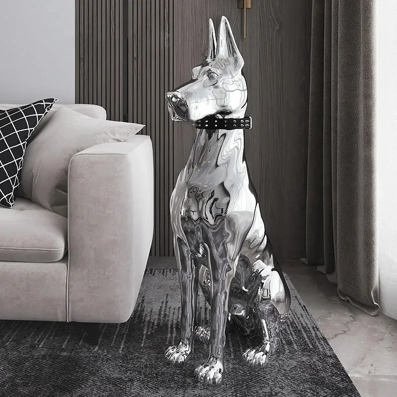 Shiny Doberman Elegant Floor Sculpture - Image 3