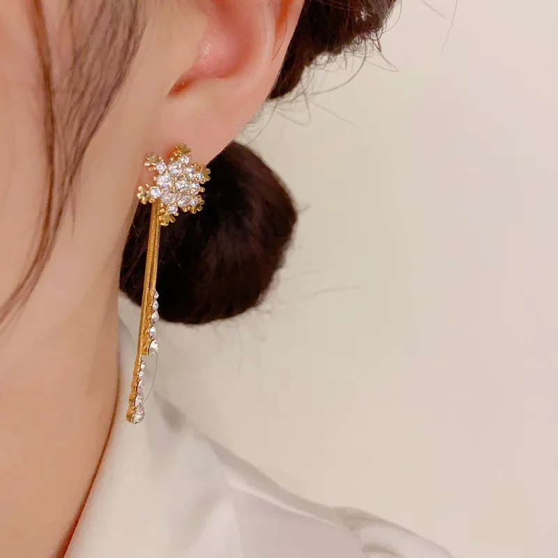 Shiny Snowflake Korean Style Earrings - Image 2