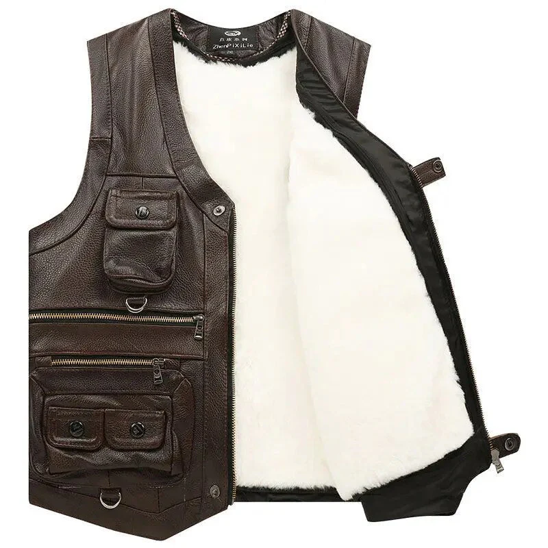 Sleeveless Casual Leather Adventurer Vest - Image 8