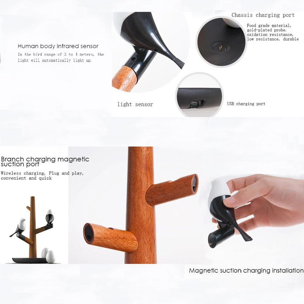 Smart Creative Chargeable Atmosphere Tree Bird Lamp - Image 6