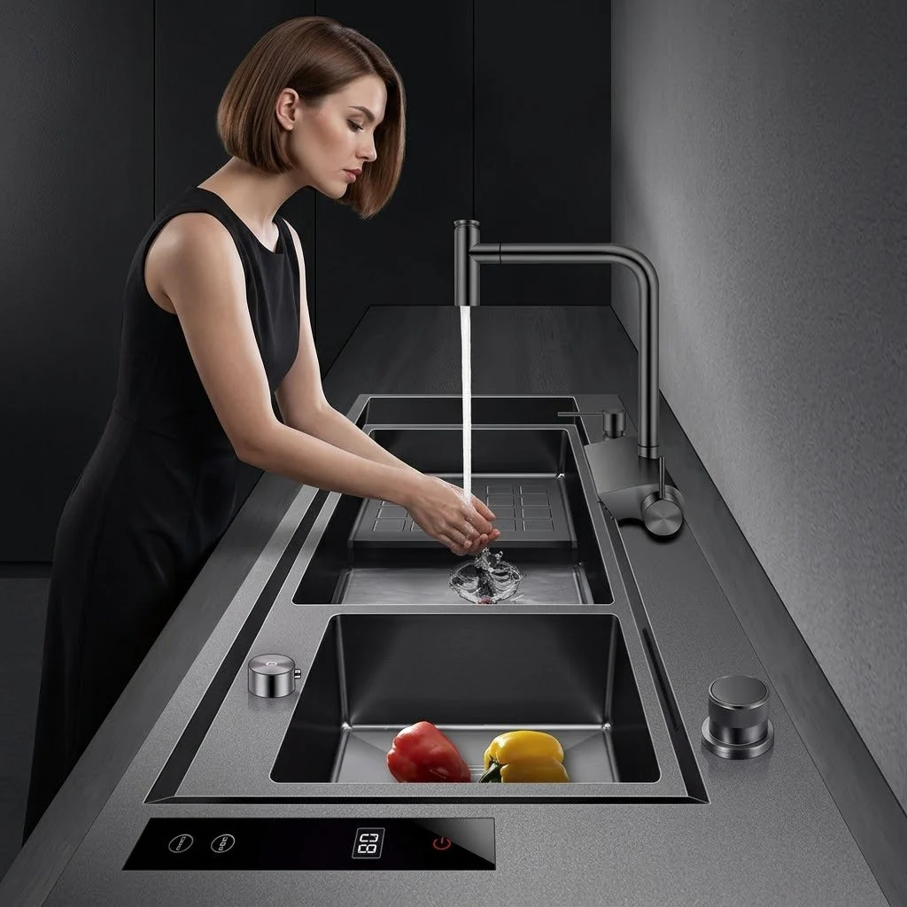 Smart Multi-Zone Gunmetal Kitchen Workstation Sink - Image 2