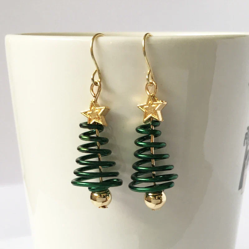 Spiral Christmas Tree Dangle Earrings - Image 4
