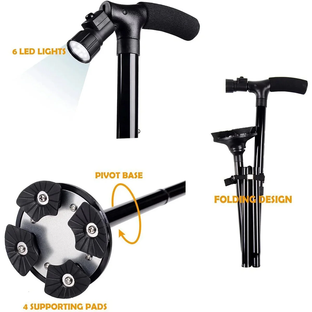 Stable Adjustable LED Light Anti-slip Walking Stick - Image 4