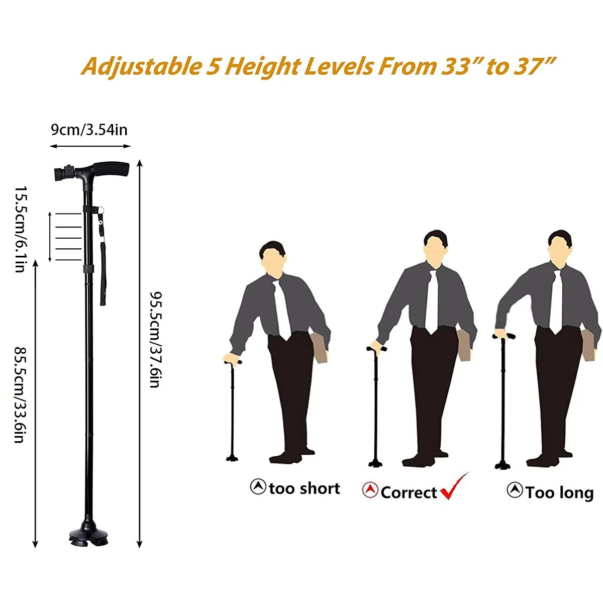 Stable Adjustable LED Light Anti-slip Walking Stick - Image 6