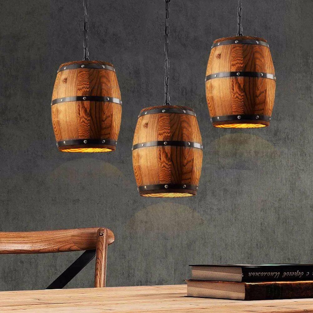 Stylish Designer's Wooden Barrel Art Pendant Lights Lamps - Image 2