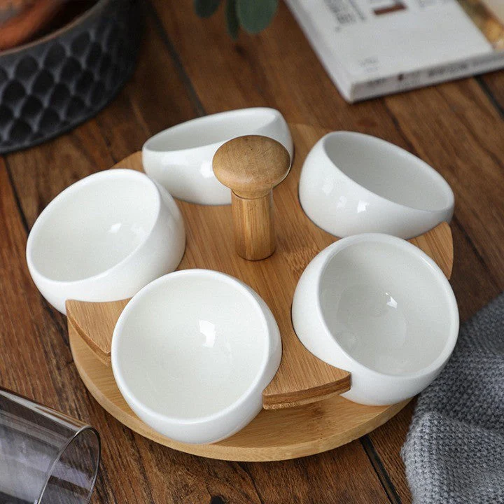 Tea Time Bamboo Porcelain Snack Tray - Image 2