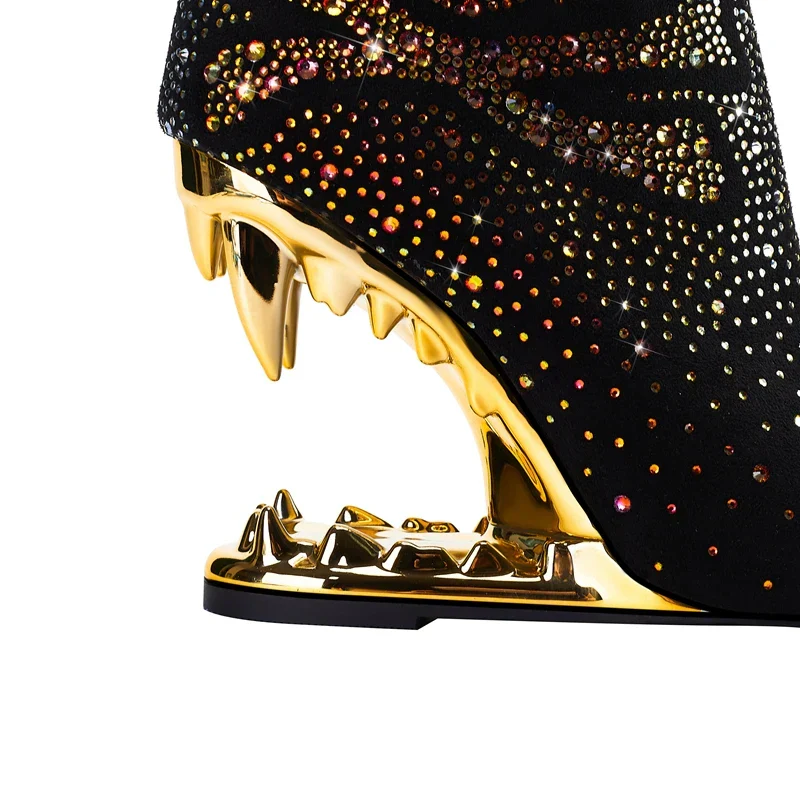 Tiger Gleam Rhinestone Skull High Heel Shoes - Image 6