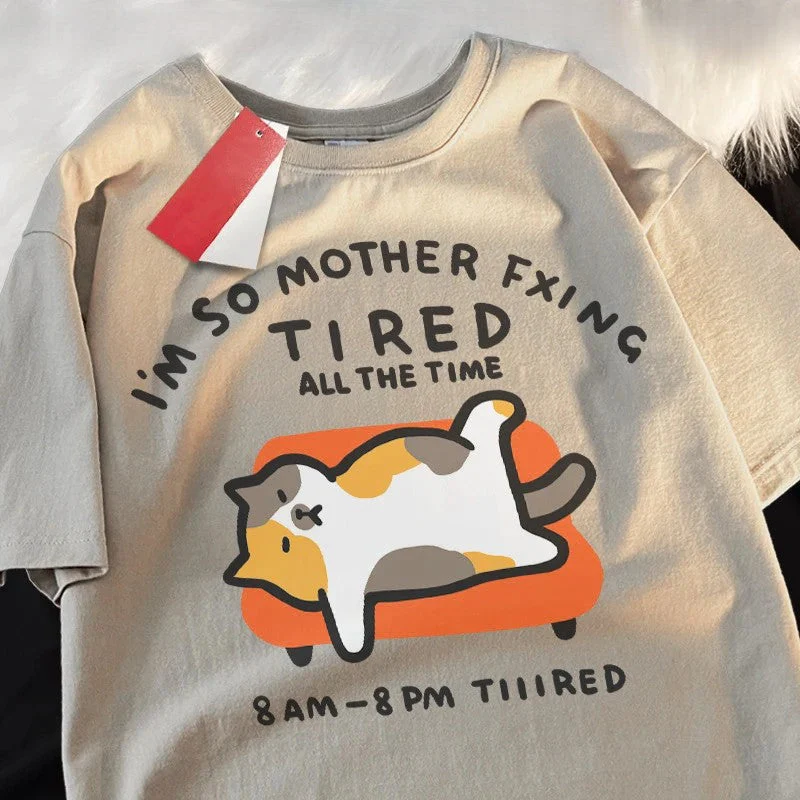 Tired Cat Humor T-Shirt - Image 9