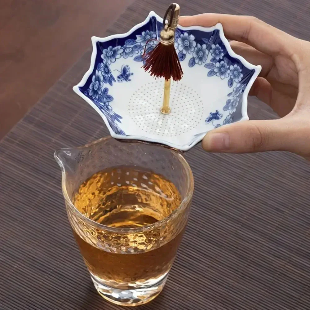 Traditional Floral Ceramic Umbrella Tea Strainer - Image 2