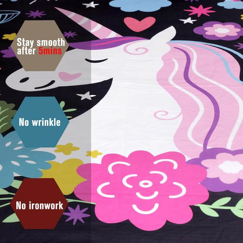 Unicorn Floral Girl Kids Cartoon Comfortable Duvet Cover Bedding Set - Image 2