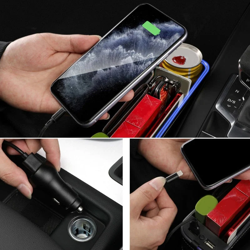 USB Charging LED Car Seat Gap Organizer - Image 4