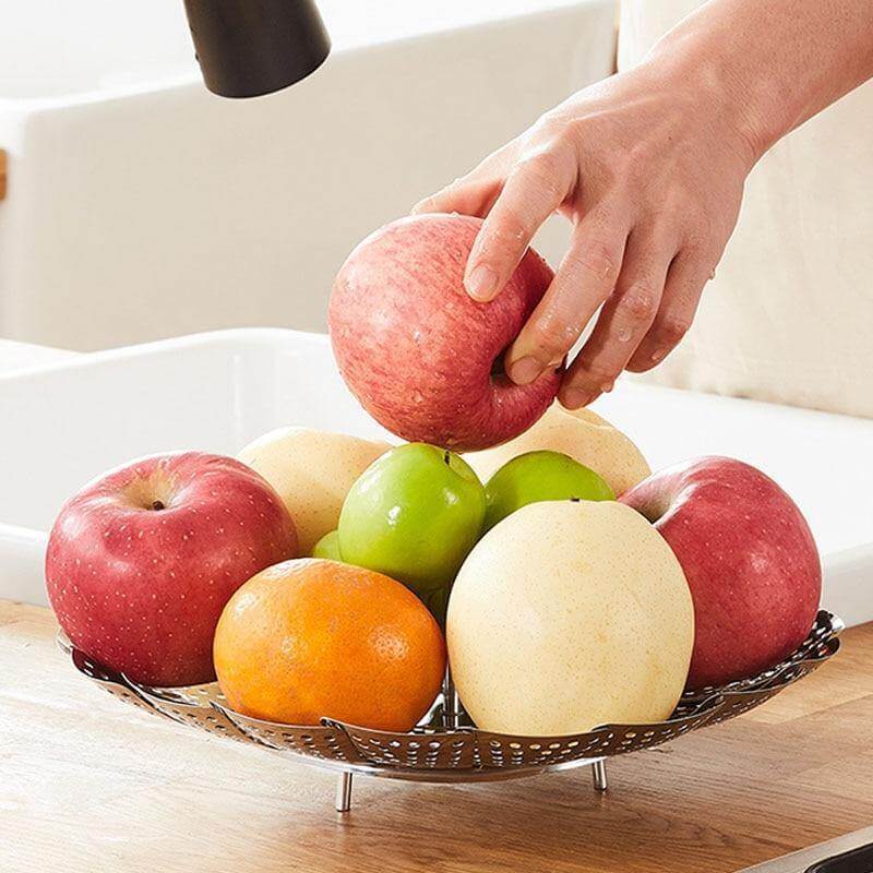 Vegetable Folding Stainless Steel Steaming Rack - Image 11