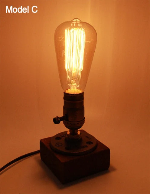 Vintage Industrial Wooden Dimmable Table Lamp - Image 5