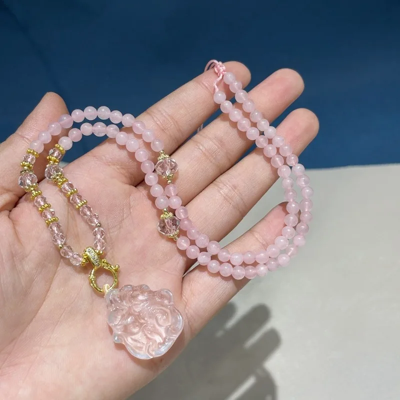 Vintage Style Rose Quartz Pendant Necklace - Image 4